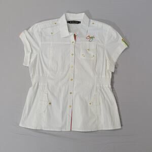 Coogi Shirt Women's 3X Y2K Retro Hip Hop Short-Sleeve Button Up Shirt